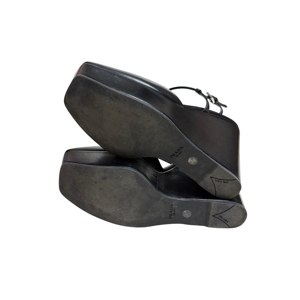 Prada Black Leather Wedge Sandals Size 38 EU 8 US - Picture 7 of 10